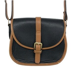 Jessica Faux Leather Black Brown Crossbody Retro Satchel Saddle Bag  w/ Buckle